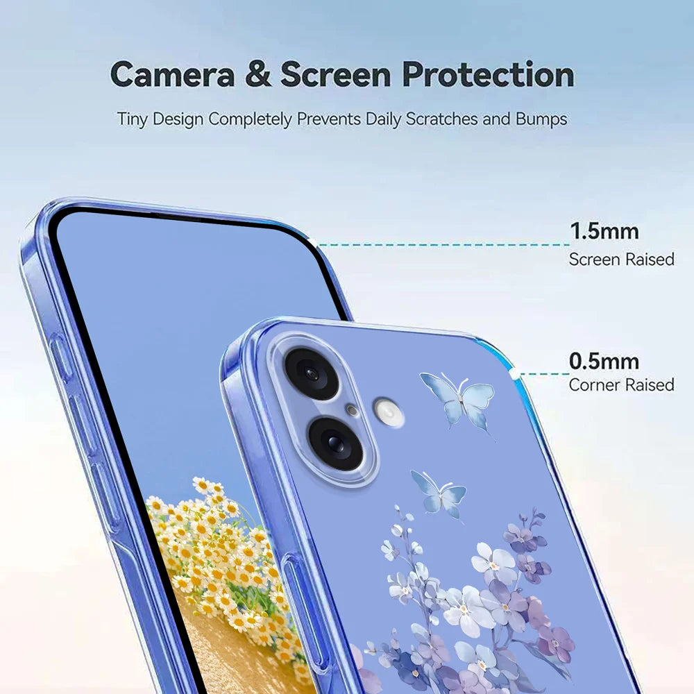 For iPhone 16 Plus Case Butterfly Floral Pattern Printing TPU Phone Back Cover - Violets - 4
