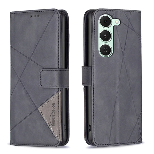 BINFEN COLOR For TECNO Spark 40 Pro+ 4G Phone Case  Wallet Stand Geometry Imprint Leather Cover - Black - 1