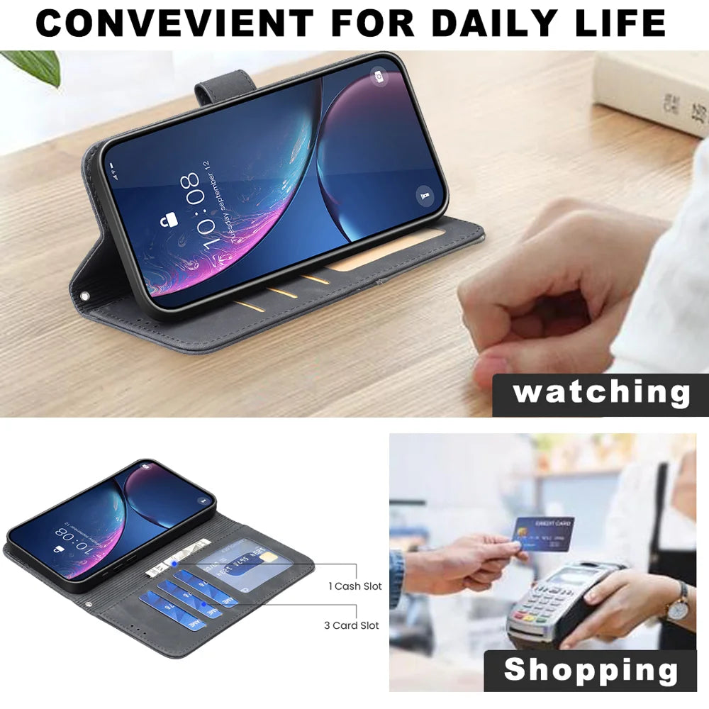 BINFEN COLOR For TECNO Spark 40 Pro+ 4G Phone Case  Wallet Stand Geometry Imprint Leather Cover - Black - 5