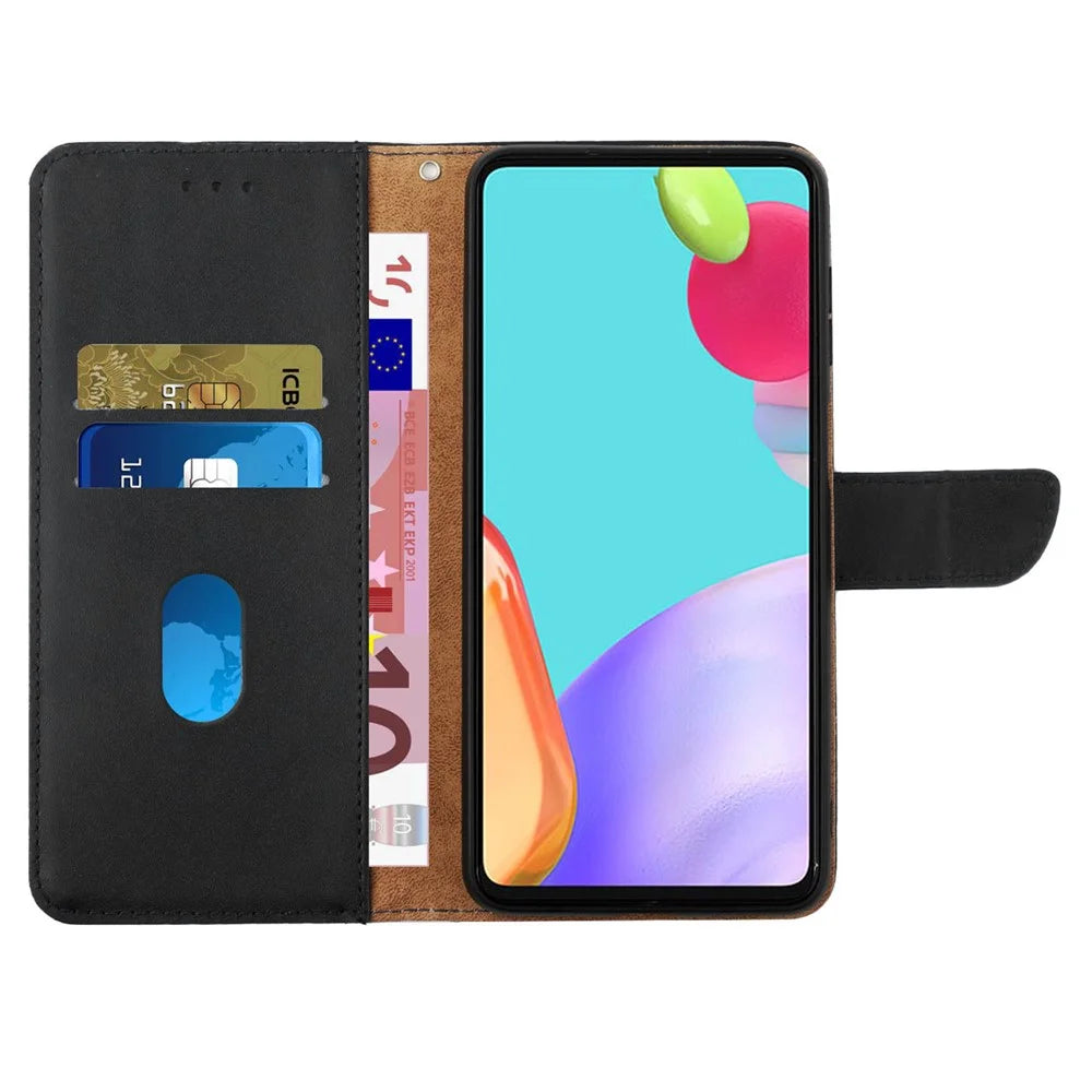 For Samsung Galaxy S23 HT02 Nappa Texture Phone Case Genuine Leather Stand Wallet Full Protection Cover - Black - 2