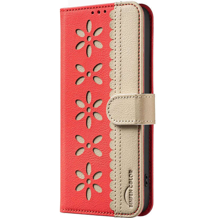 BINFEN COLOR For TECNO Spark 40 Pro+ 4G Leather Case  BF36 Floral Pattern Phone Cover RFID Blocking Wallet Stand - Red - 2