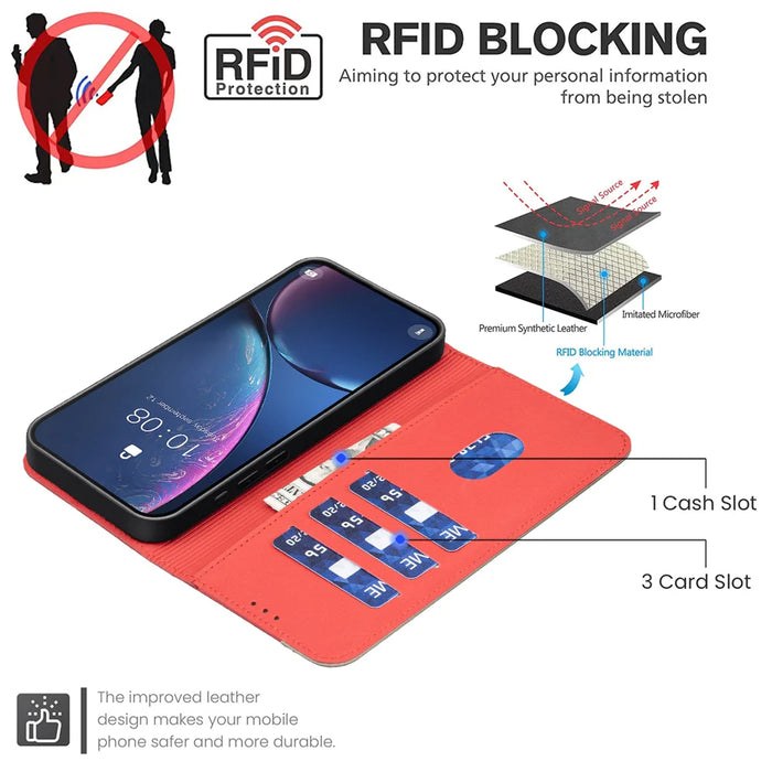 BINFEN COLOR For TECNO Spark 40 Pro+ 4G Leather Case  BF36 Floral Pattern Phone Cover RFID Blocking Wallet Stand - Red - 5