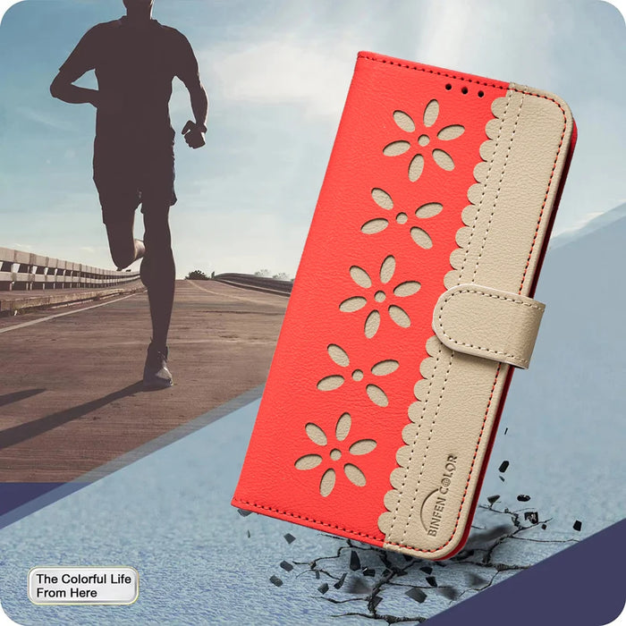 BINFEN COLOR For TECNO Spark 40 Pro+ 4G Leather Case  BF36 Floral Pattern Phone Cover RFID Blocking Wallet Stand - Red - 7