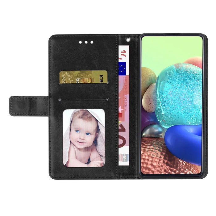 Anti-fall Flip Wallet Cover For Samsung Galaxy A04e 4G PU Leather Imprinted Y-Shaped Lines Phone Case Foldable Stand with Strap - Black - 2