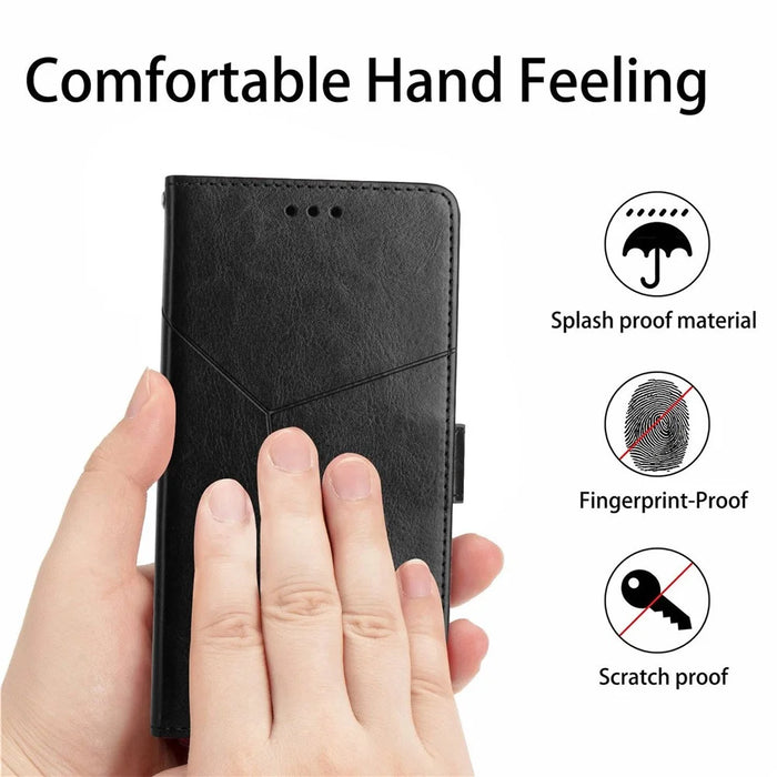 Anti-fall Flip Wallet Cover For Samsung Galaxy A04e 4G PU Leather Imprinted Y-Shaped Lines Phone Case Foldable Stand with Strap - Black - 5