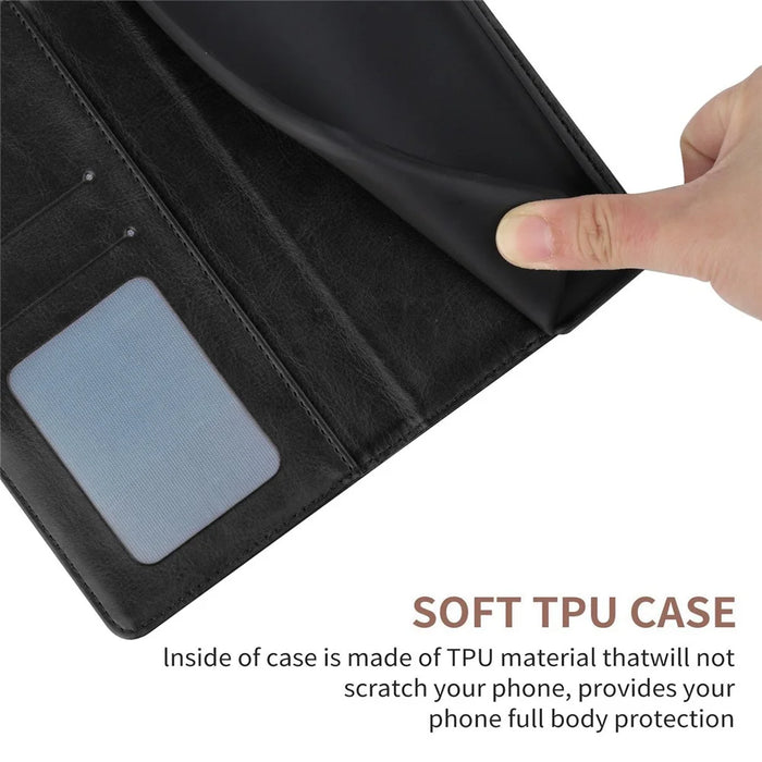 Anti-fall Flip Wallet Cover For Samsung Galaxy A04e 4G PU Leather Imprinted Y-Shaped Lines Phone Case Foldable Stand with Strap - Black - 6