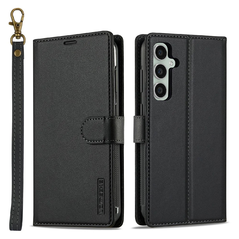 LC.IMEEKE L2 Series for Samsung Galaxy A16 5G / 4G Case PU Leather Wallet Detachable Magnetic Phone Cover - Black - 1