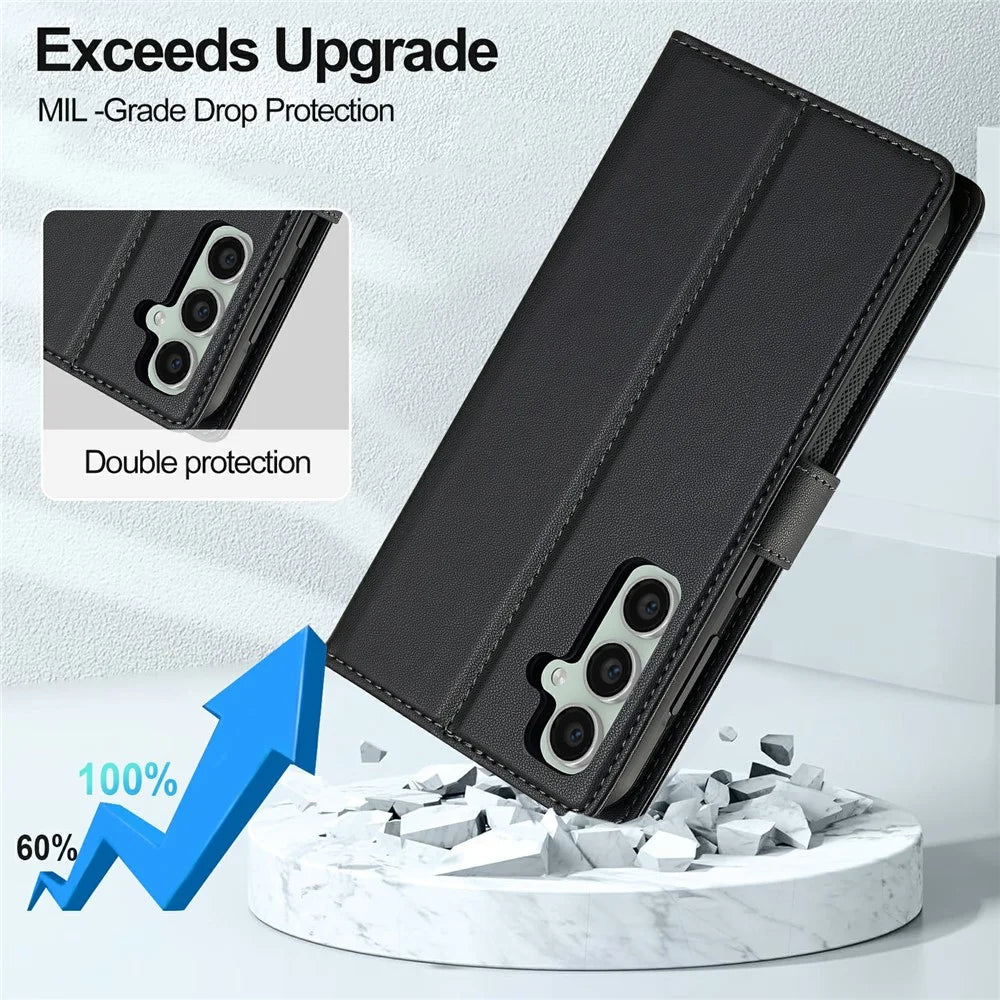 LC.IMEEKE L2 Series for Samsung Galaxy A16 5G / 4G Case PU Leather Wallet Detachable Magnetic Phone Cover - Black - 7