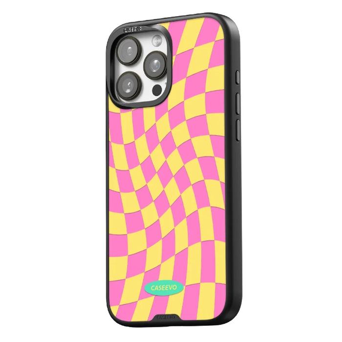 CASEEVO For iPhone 15 Pro Case Compatible with MagSafe TPU Acrylic Magnetic Phone Cover with Detachable Grid Backplate - Yellow / Pink - 2