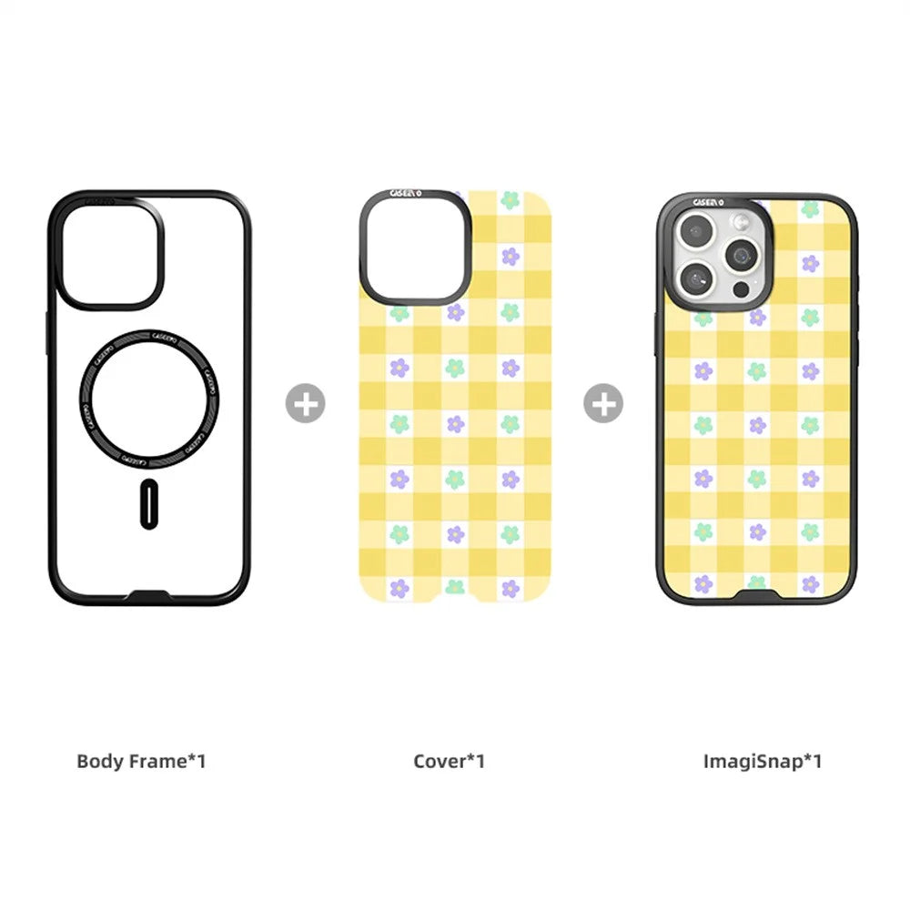 CASEEVO For iPhone 16 Pro Max Case Compatible with MagSafe TPU Acrylic Magnetic Phone Cover with Detachable Grid Backplate - Flower - 4