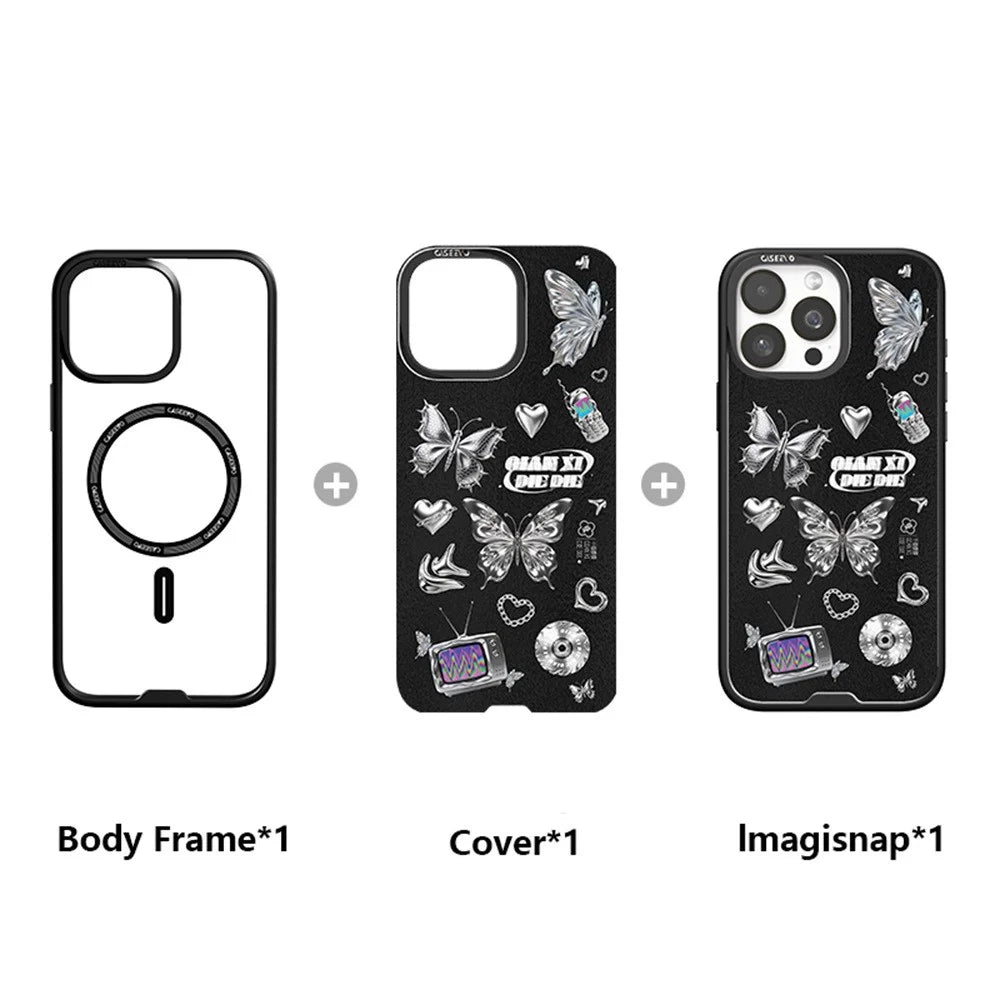 CASEEVO For iPhone 16 Pro Magnetic Case Compatible with MagSafe TPU Acrylic Cover with Interchangeable Butterflies Backplate - Midnight Fantasy - 2