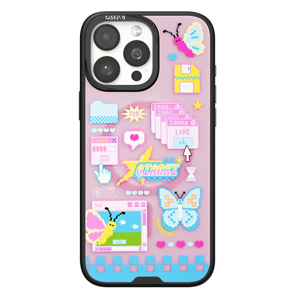 CASEEVO For iPhone 15 Pro Magnetic Case Compatible with MagSafe TPU Acrylic Cover with Interchangeable Butterflies Backplate - Candy Core - 1