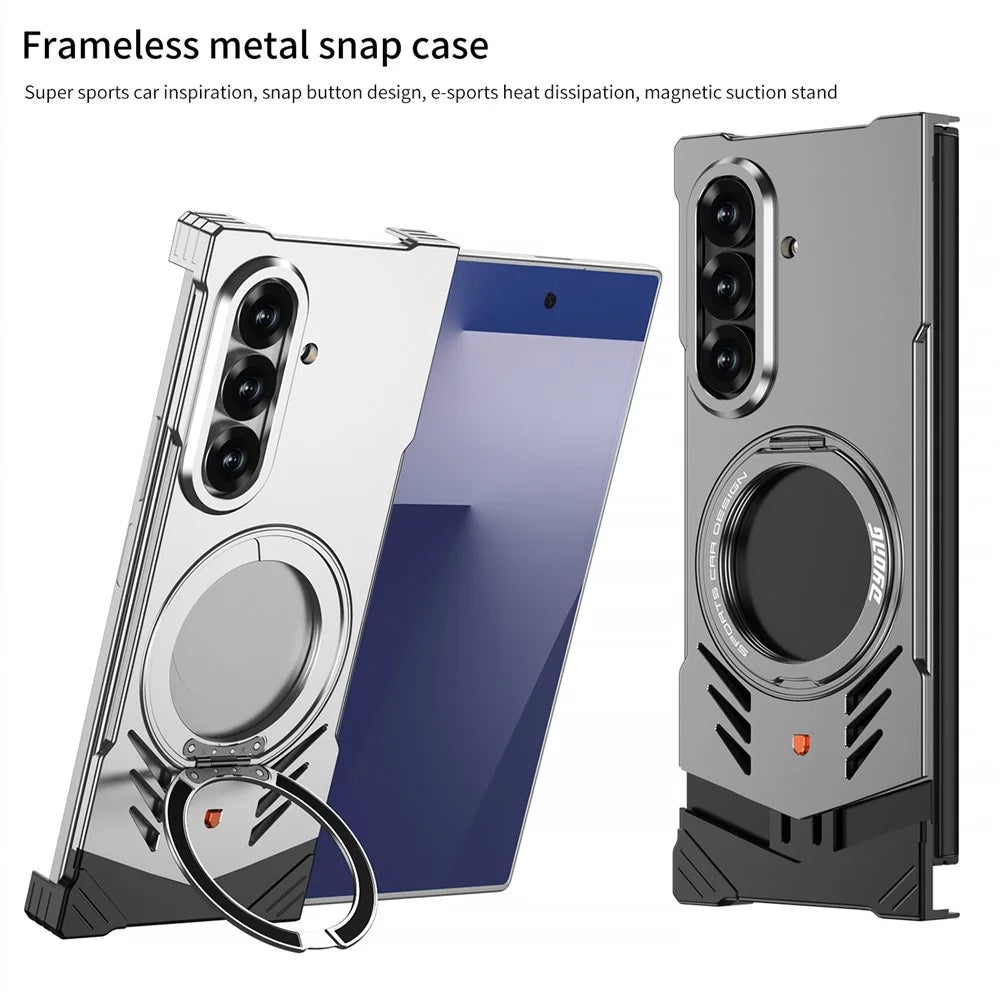 DYONG For Samsung Galaxy Z Fold7 5G Metal Case Frameless Hollow Heat Dissipation Phone Cover with Kickstand - Tarnish - 3