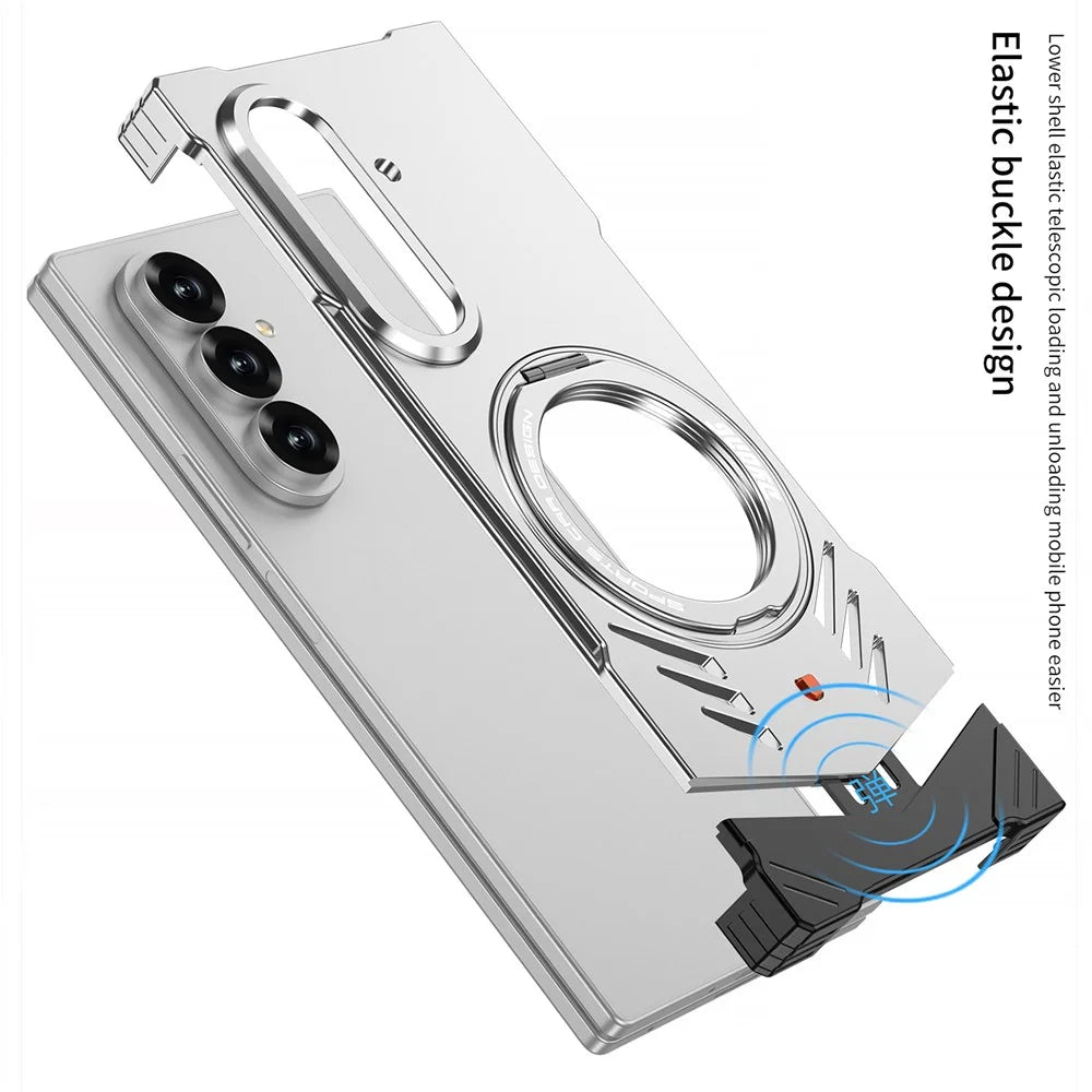 DYONG For Samsung Galaxy Z Fold7 5G Metal Case Frameless Hollow Heat Dissipation Phone Cover with Kickstand - Tarnish - 4