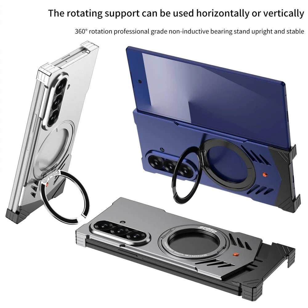 DYONG For Samsung Galaxy Z Fold7 5G Metal Case Frameless Hollow Heat Dissipation Phone Cover with Kickstand - Tarnish - 5
