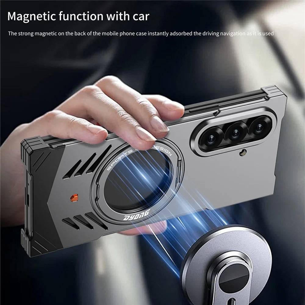 DYONG For Samsung Galaxy Z Fold7 5G Metal Case Frameless Hollow Heat Dissipation Phone Cover with Kickstand - Tarnish - 6
