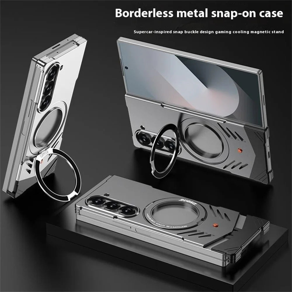 DYONG For Samsung Galaxy Z Fold6 5G Metal Case Frameless Hollow Heat Dissipation Phone Cover with Kickstand - Tarnish - 2