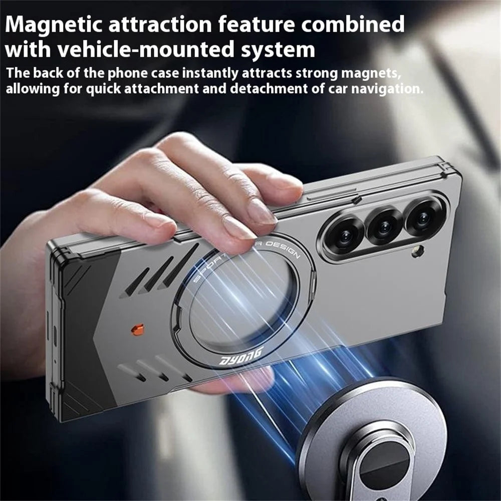 DYONG For Samsung Galaxy Z Fold6 5G Metal Case Frameless Hollow Heat Dissipation Phone Cover with Kickstand - Tarnish - 4