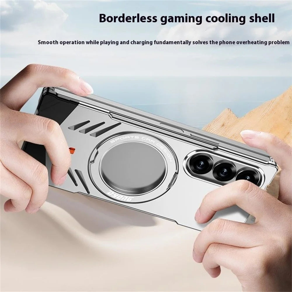 DYONG For Samsung Galaxy Z Fold6 5G Metal Case Frameless Hollow Heat Dissipation Phone Cover with Kickstand - Tarnish - 6