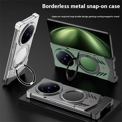 DYONG For vivo X Fold5 5G Metal Case Frameless Hollow Heat Dissipation Phone Cover with Kickstand - Green - 2