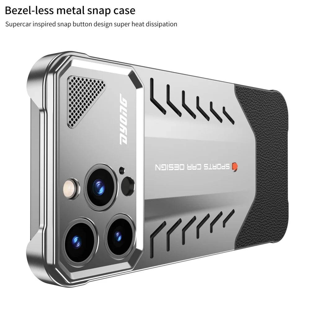 DYONG For iPhone 16 Pro Metal Case Snap-Open Design Heat Dissipation Shockproof Phone Cover - Titanium - 3