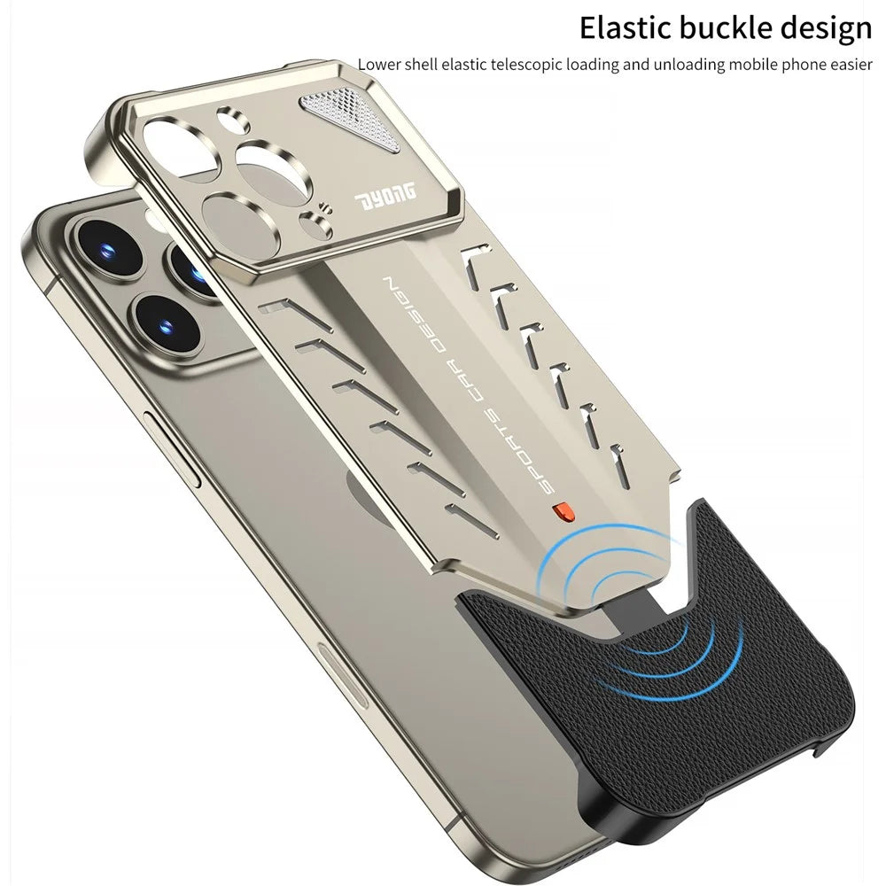 DYONG For iPhone 16 Pro Metal Case Snap-Open Design Heat Dissipation Shockproof Phone Cover - Titanium - 4
