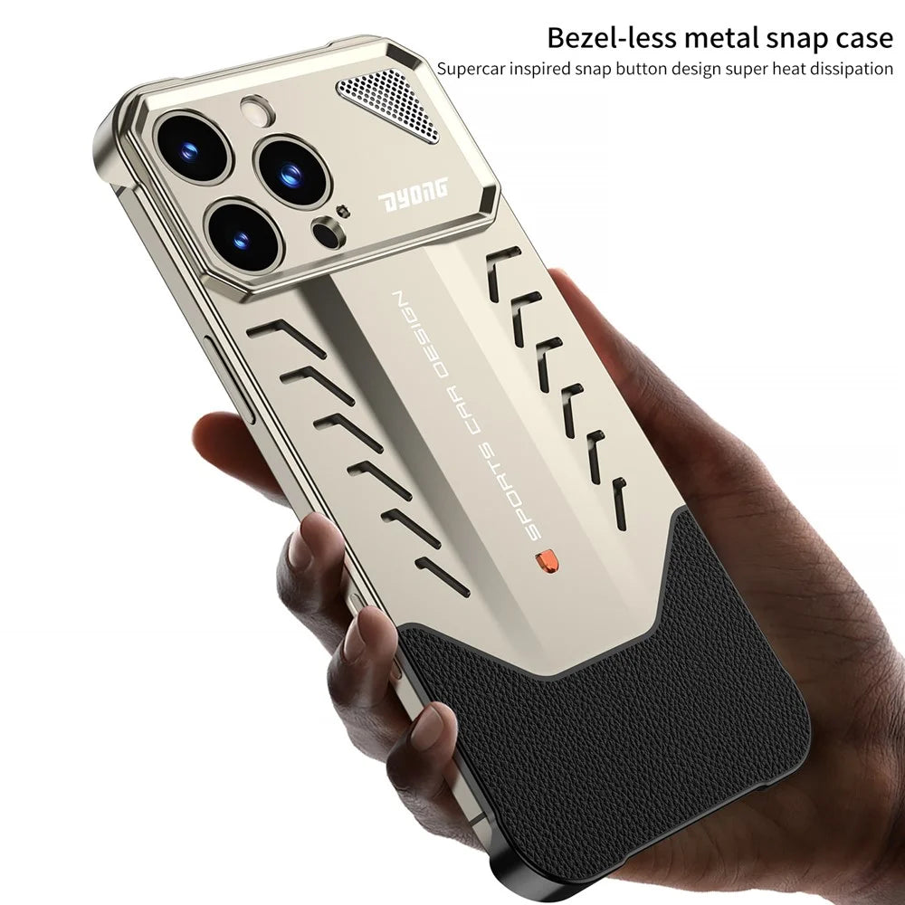 DYONG For iPhone 16 Pro Metal Case Snap-Open Design Heat Dissipation Shockproof Phone Cover - Titanium - 5