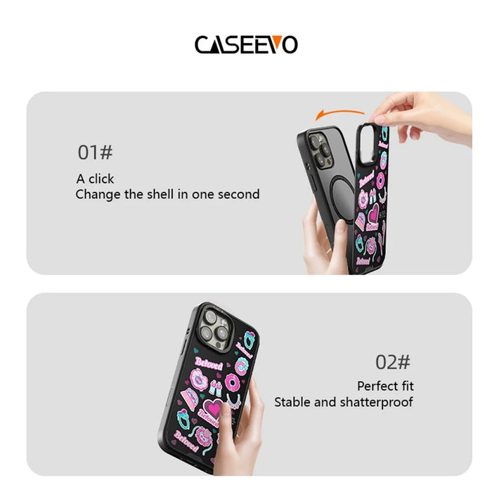 CASEEVO For iPhone 15 Pro Magnetic Case Compatible with MagSafe TPU Acrylic Phone Cover with Detachable Backplate - Beloved Tale - 4