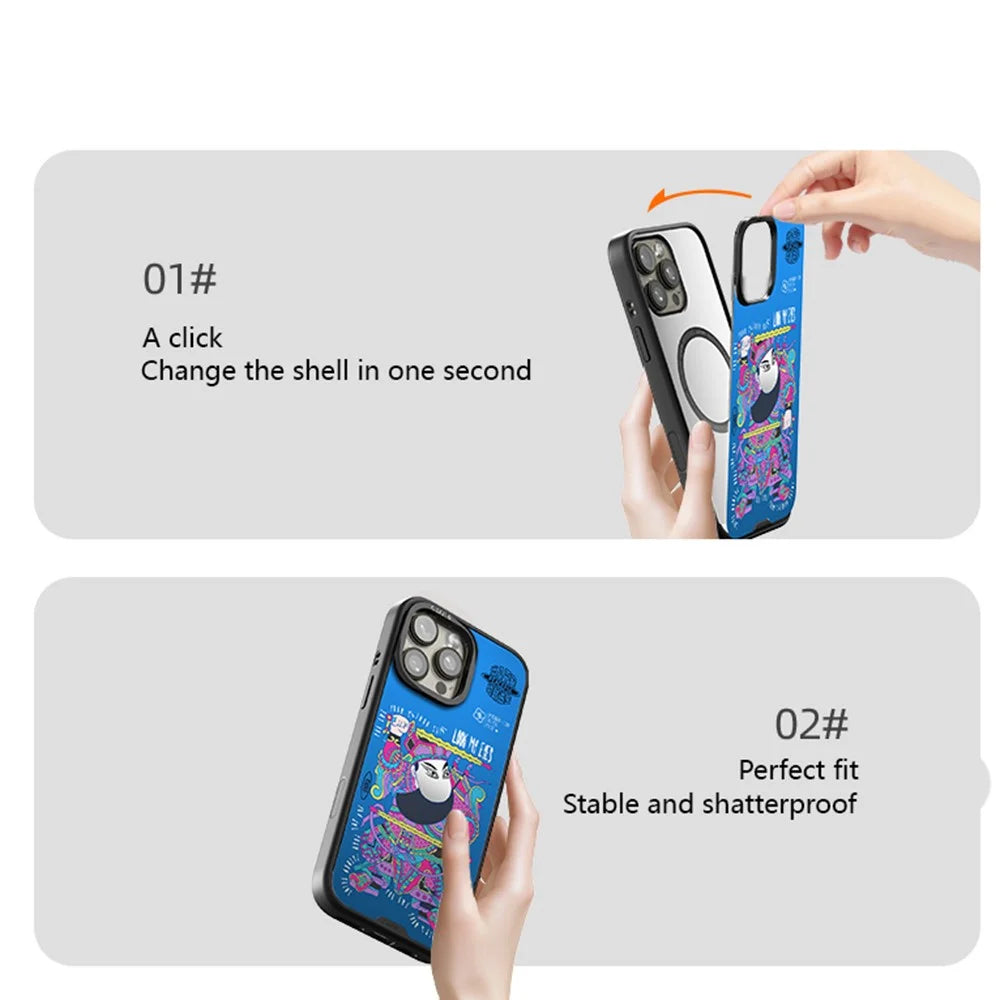 CASEEVO For iPhone 15 Pro Max Case with Detachable Door-god Backplate TPU Acrylic Phone Cover Compatible with MagSafe - Black Gold Yuchi Gong - 4
