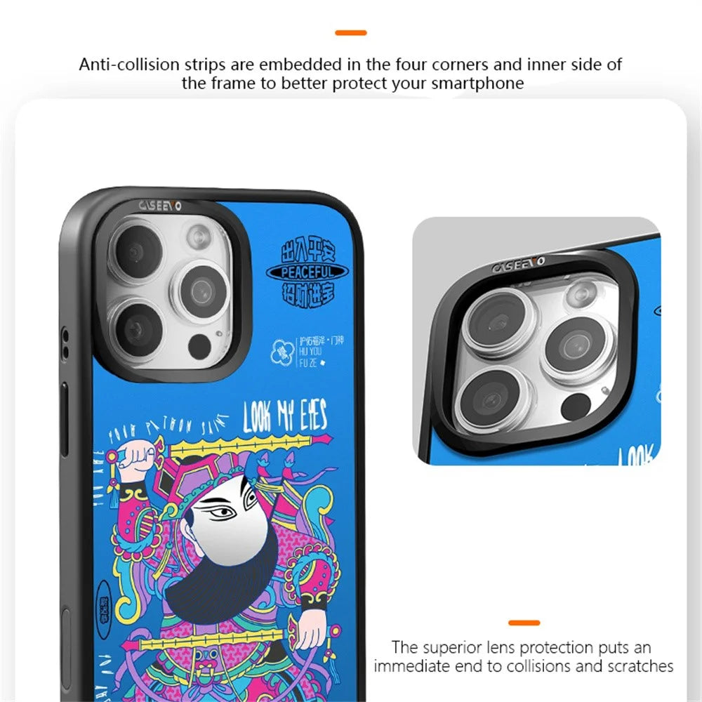 CASEEVO For iPhone 14 Pro Max Case with Detachable Door-god Backplate TPU Acrylic Phone Cover Compatible with MagSafe - Black Gold Yuchi Gong - 6
