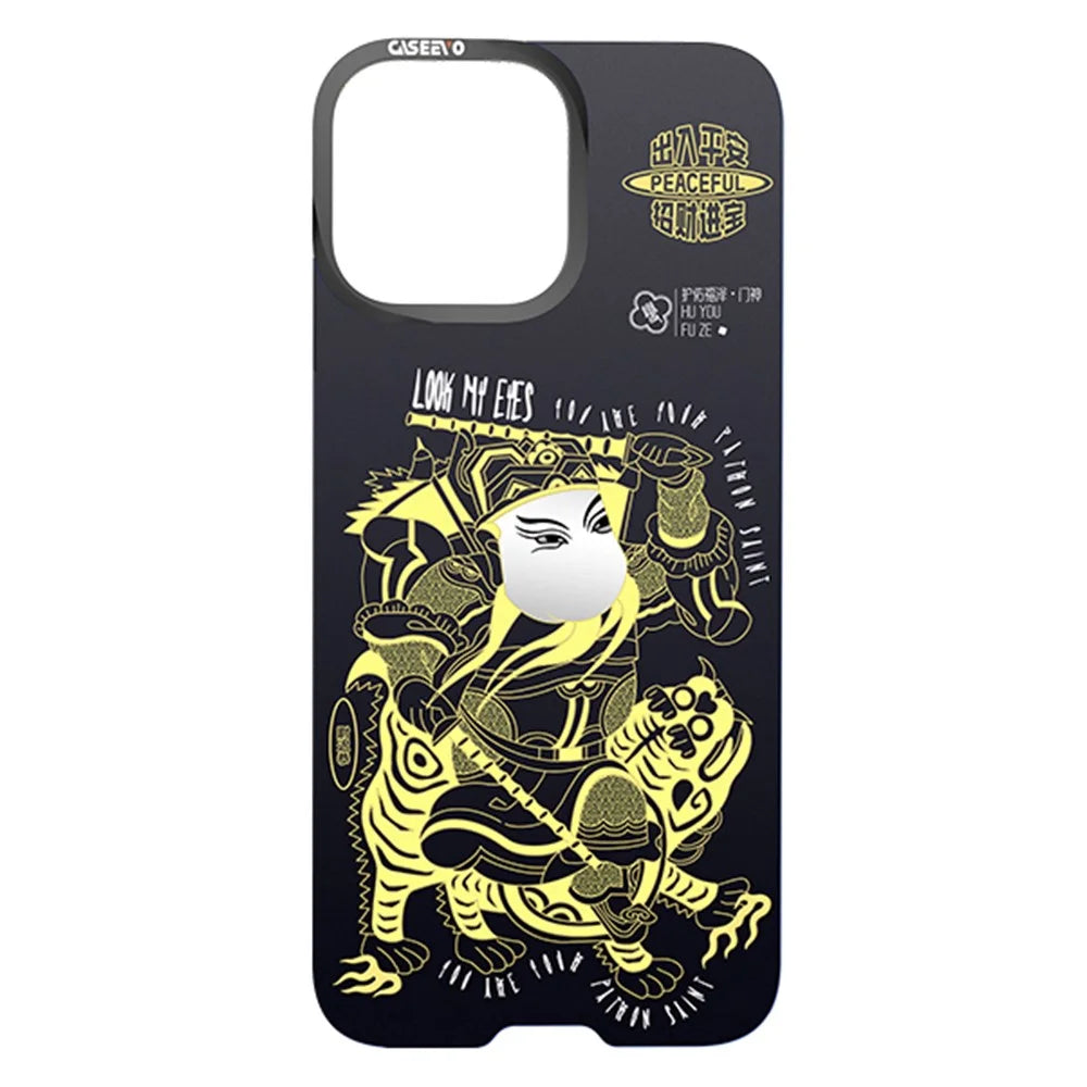 CASEEVO For iPhone 14 Pro Case with Detachable Door-god Backplate TPU Acrylic Phone Cover Compatible with MagSafe - Black Gold Yuchi Gong - 2