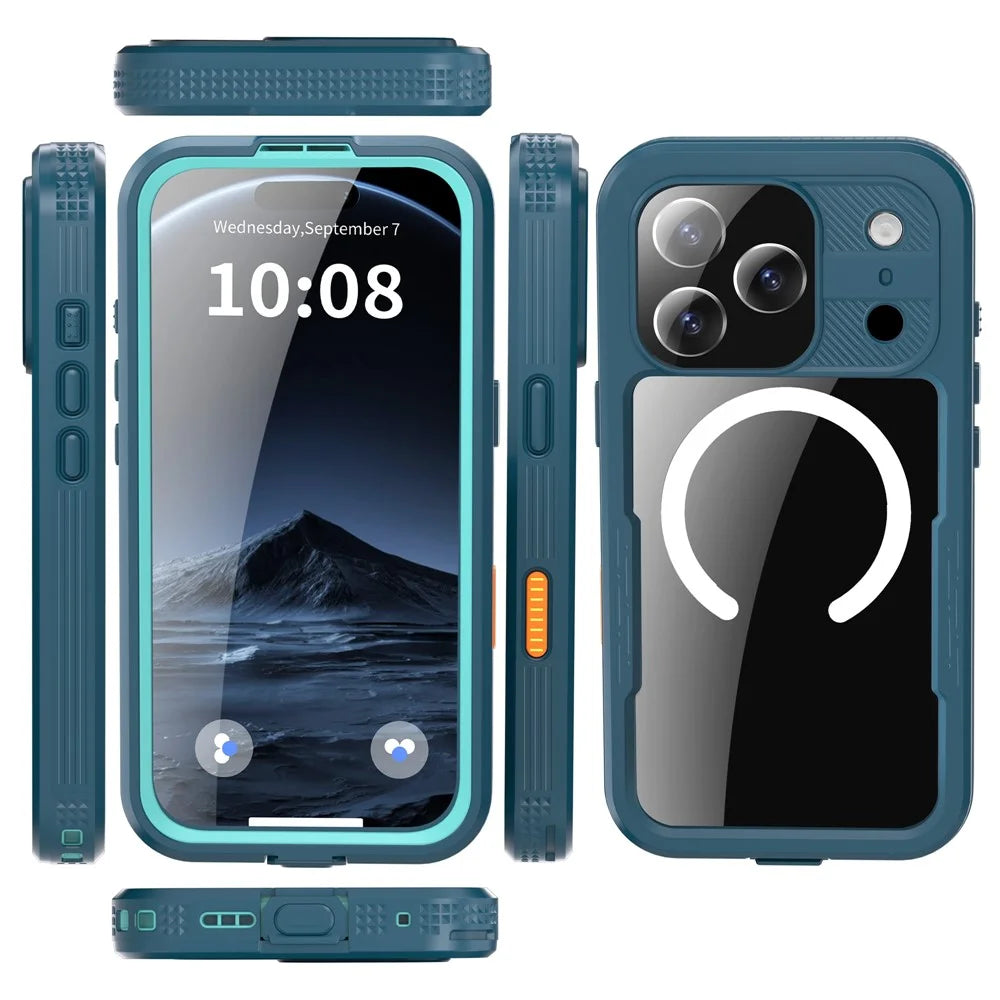REDPEPPER For iPhone 17 Pro IP68 Waterproof Case Clear Back Phone Cover Compatible with MagSafe - Blue - 3