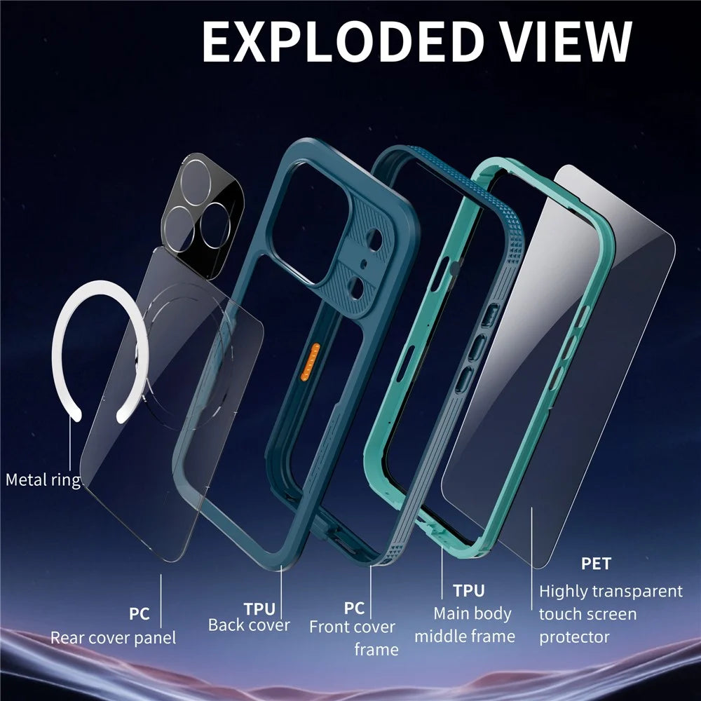 REDPEPPER For iPhone 17 Pro IP68 Waterproof Case Clear Back Phone Cover Compatible with MagSafe - Blue - 4
