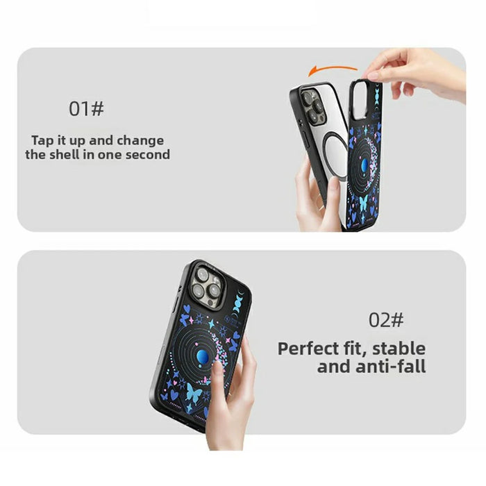 CASEEVO For iPhone 14 Pro Max Magnetic Case TPU Acrylic Phone Cover with Detachable Backplate - New Moon - 5