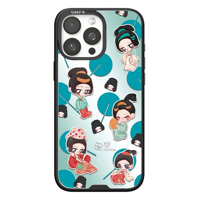 CASEEVO For iPhone 16 Pro Max Case Compatible with MagSafe TPU Acrylic Phone Cover with Tang Dynasty Ladies Backplate - Waving Fans - 1