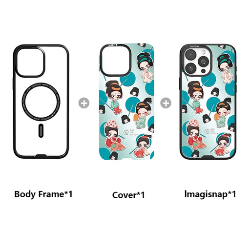CASEEVO For iPhone 16 Pro Max Case Compatible with MagSafe TPU Acrylic Phone Cover with Tang Dynasty Ladies Backplate - Waving Fans - 2
