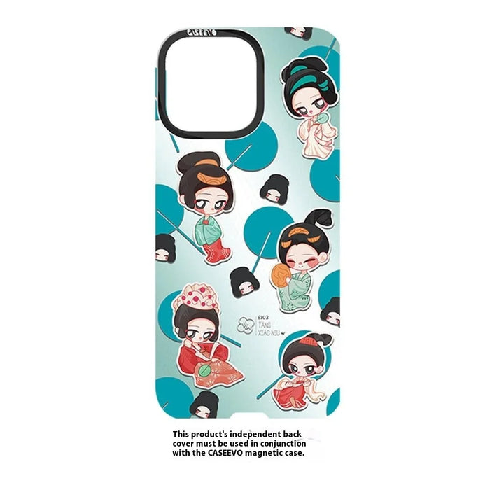 CASEEVO For iPhone 16 Pro Max Case Compatible with MagSafe TPU Acrylic Phone Cover with Tang Dynasty Ladies Backplate - Waving Fans - 3