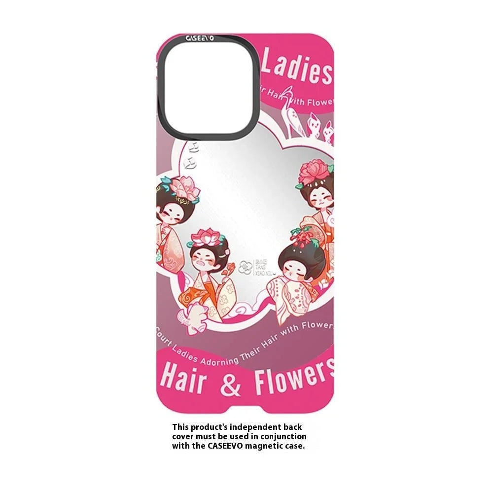 CASEEVO For iPhone 15 Pro Max Case Compatible with MagSafe TPU Acrylic Phone Cover with Tang Dynasty Ladies Backplate -  Hairpin with Flowers - 3