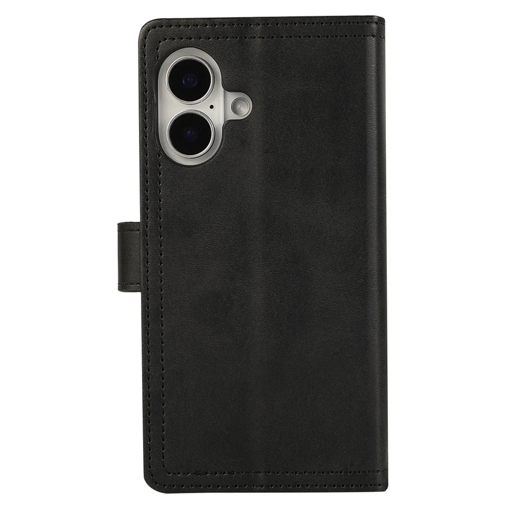 For iPhone 17 Case Split Leather Magnetic Wallet Phone Protector with Wrist Strap - Black - 6
