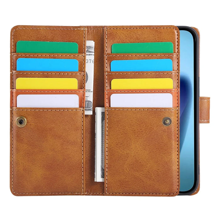 For iPhone 18 Pro / 17 Pro Case Split Leather Magnetic Wallet Phone Protector with Wrist Strap - Brown - 3