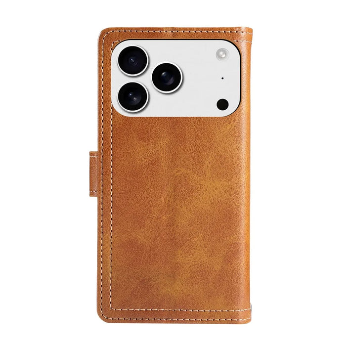 For iPhone 18 Pro / 17 Pro Case Split Leather Magnetic Wallet Phone Protector with Wrist Strap - Brown - 6