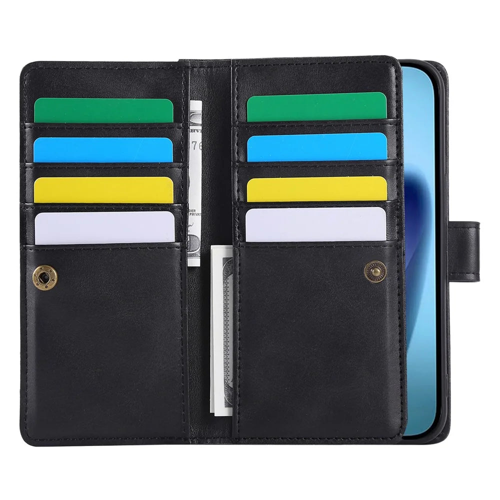 For iPhone 18 Pro Max / 17 Pro Max Case Split Leather Magnetic Wallet Phone Protector with Wrist Strap - Black - 3