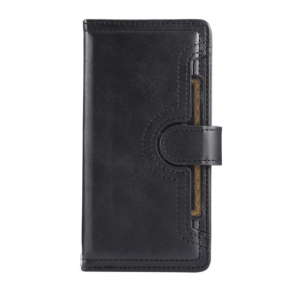 For iPhone 18 Pro Max / 17 Pro Max Case Split Leather Magnetic Wallet Phone Protector with Wrist Strap - Black - 5