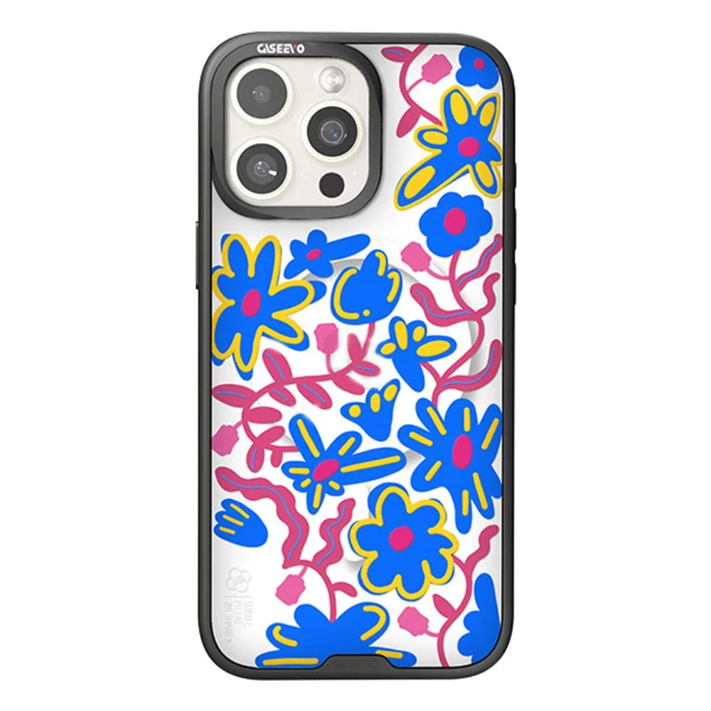 CASEEVO For iPhone 16 Pro Max Case Compatible with MagSafe TPU Acrylic Phone Cover with Interchangeable Back Panel - Flower - 1