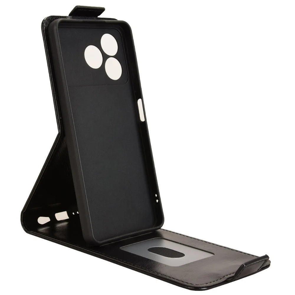 For ZTE Blade A36 Stand Case Magnetic Clasp Vertical Flip Leather Phone Cover with Card Holder - Black - 2