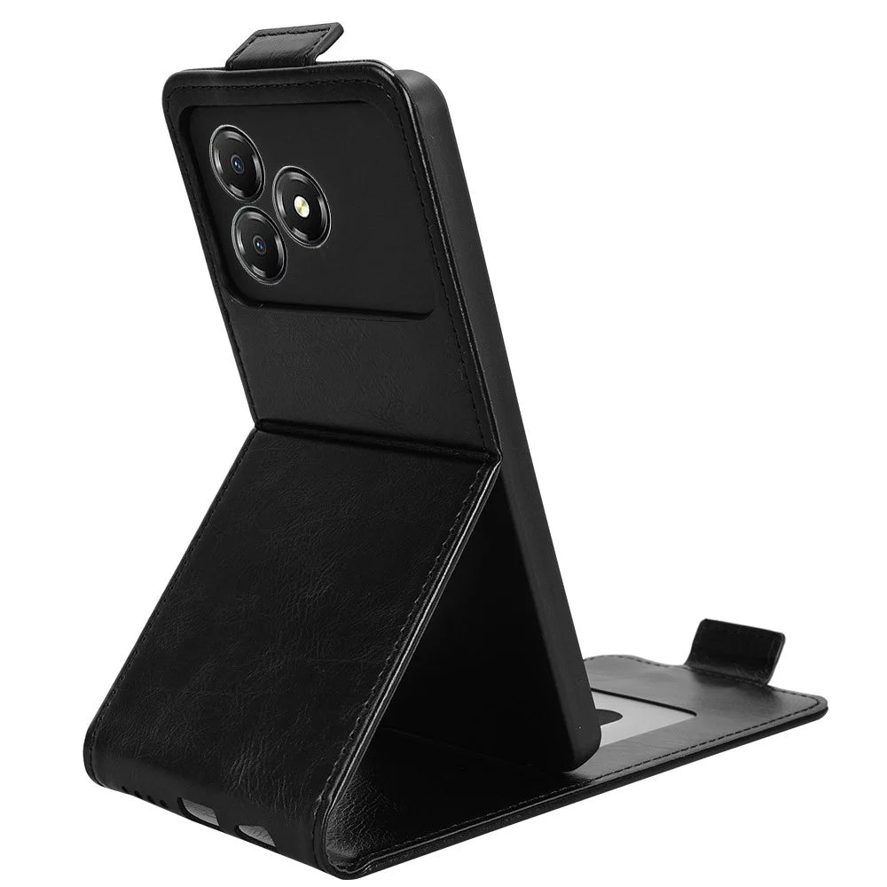 For ZTE Blade A36 Stand Case Magnetic Clasp Vertical Flip Leather Phone Cover with Card Holder - Black - 3