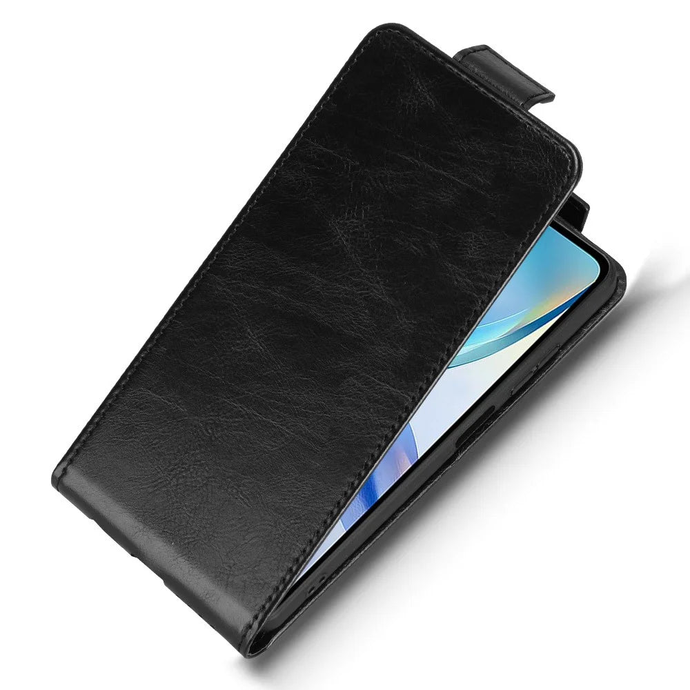 For ZTE Blade A36 Stand Case Magnetic Clasp Vertical Flip Leather Phone Cover with Card Holder - Black - 4