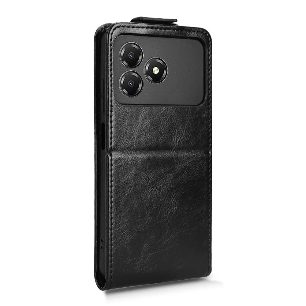 For ZTE Blade A36 Stand Case Magnetic Clasp Vertical Flip Leather Phone Cover with Card Holder - Black - 7