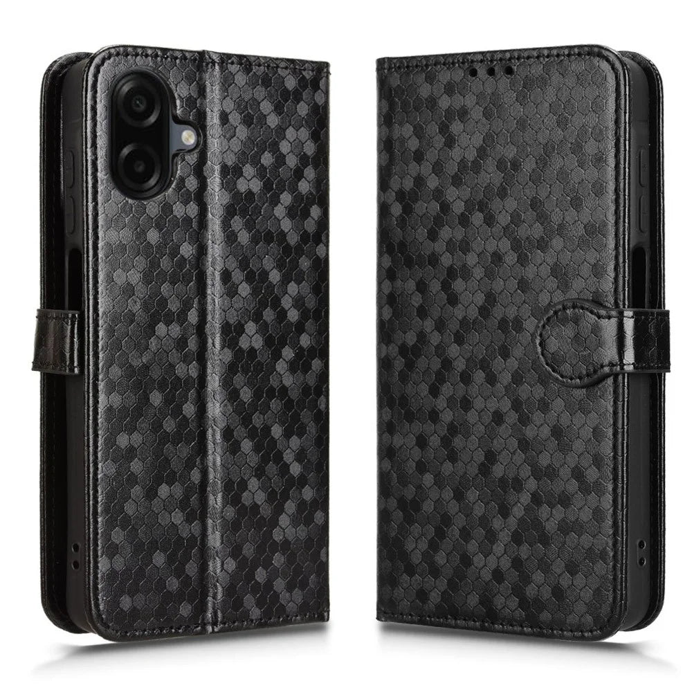 For Samsung Galaxy A08 5G / A08 4G / A07 5G / A07 4G Wallet Case Dot Pattern Imprint PU Leather Phone Cover with Wrist Strap - Black - 1