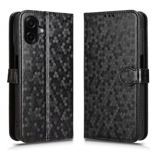For Samsung Galaxy A08 5G / A08 4G / A07 5G / A07 4G Wallet Case Dot Pattern Imprint PU Leather Phone Cover with Wrist Strap - Black - 1